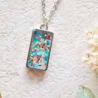 Real Dried Flowers in Resin Necklace in Blue Mint Pink - Thumbnail 1