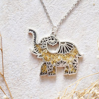 Real Dried Flowers in Resin Silver Tribal Elephant Necklace in Yellow White Mix - Thumbnail 3
