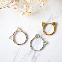 Real Pressed Flowers and Resin Silver Cat Ring in Green - Thumbnail 1