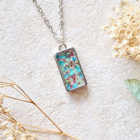 Real Dried Flowers in Resin Necklace in Blue Mint Pink - Thumbnail 3