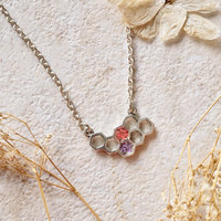 Real Dried Flowers in Honeycomb Resin Necklace in Pink and Purple - Thumbnail 1