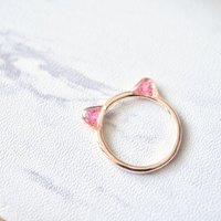 Real Pressed Flowers and Resin Cat Ring in Rose Gold and Pink - Thumbnail 2