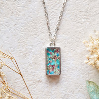 Real Dried Flowers in Resin Necklace in Blue Mint Pink - Thumbnail 4