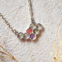 Real Dried Flowers in Honeycomb Resin Necklace in Pink and Purple - Thumbnail 2