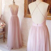 Simple A-line prom dress,V-neck Long Pink Prom Dress, backless Prom Dress,2017 prom dress