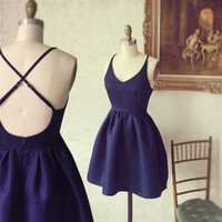 Simple homecoming dress,Short homecoming/prom dress,A-line Navy Blue Homecoming Dress - Thumbnail 1