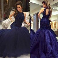 Long Prom Dress, Navy Blue Long Prom Dress, Long Prom Dress with Open Back,2017 prom dress - Thumbnail 1