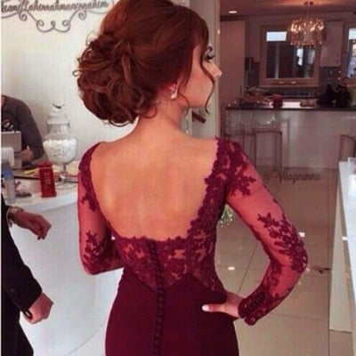 Mermaid party dress with see through,long sleeves sweetheart prom dress,lace appliques floor length low back dresses,bridesmaid dresses