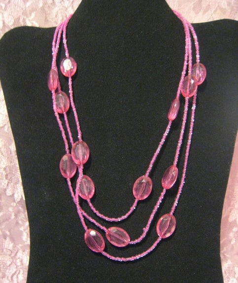 Pink Acrylic Triple Strand Necklace