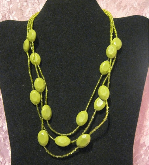 Green Acrylic Triple Strand Necklace