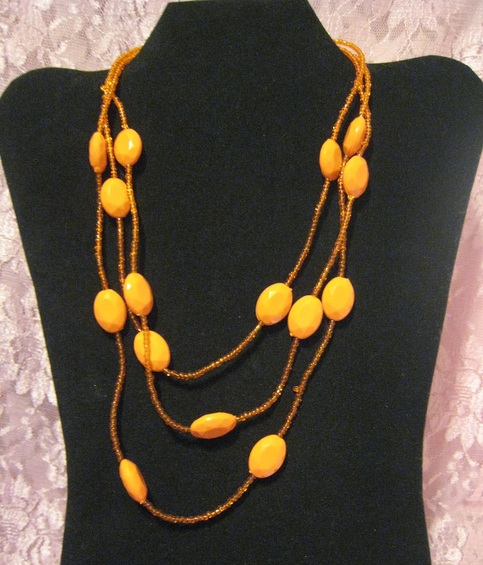 Orange Acrylic Triple Strand Necklace