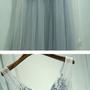 Tulle Long Prom Dresses, V Neckline Grey prom dress,Custom Cheap prom dresses, 2017 prom dresses,lace prom dress,bridesmaid dress-1