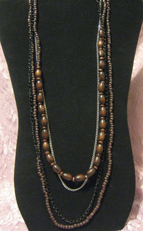 Brown Bead Chain & Wood Necklaces