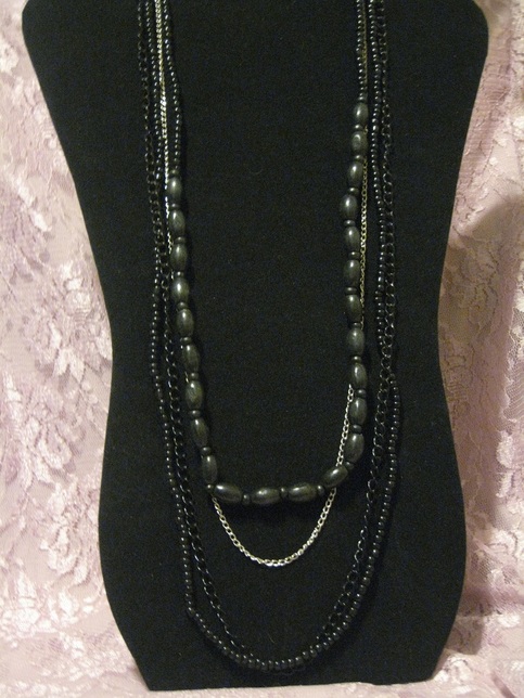 Black Bead Chain & Wood Necklaces