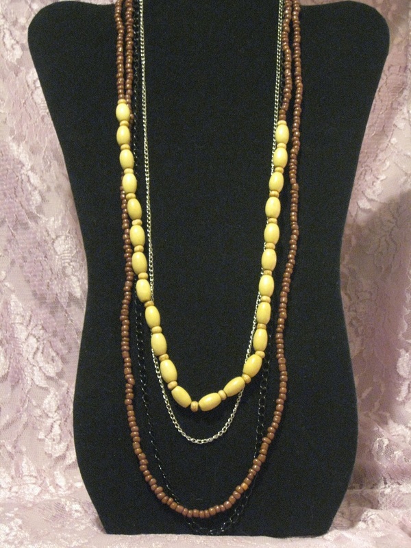 Tan Bead, Chain & Wood Necklaces