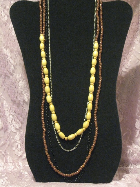 Tan Bead, Chain & Wood Necklaces