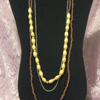 Tan Bead, Chain & Wood Necklaces