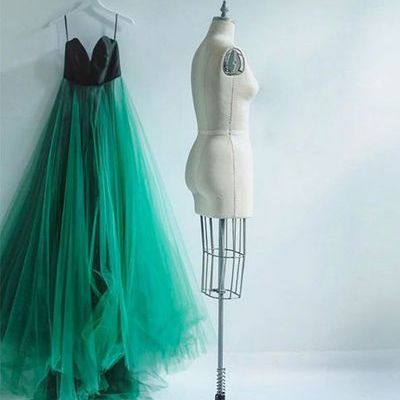 Green a line tulle long prom dress,green evening dresses - Thumbnail 3