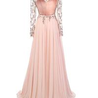 Long sleeve prom dresses, Backless prom dress, Long prom dress, Sexy prom dress, Pink 2017 prom dress - Thumbnail 1