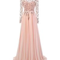 Long sleeve prom dresses, Backless prom dress, Long prom dress, Sexy prom dress, Pink 2017 prom dress - Thumbnail 2