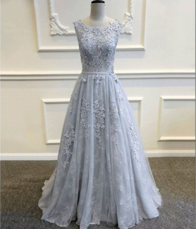 Sexy Backless Lace Prom Dresses, Long Grey Tulle Party Prom Dress, 2017 Long Prom Dress, Cheap bridesmaid Dress