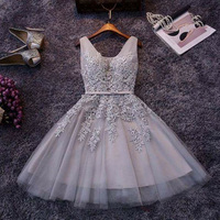 Cute A-line grey lace short prom dress,homecoming dresses,2017 homecoming dress,fashion short dress - Thumbnail 1