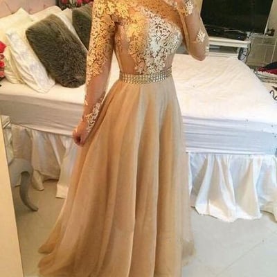 Long sleeve prom dress,  lace prom dresses, gold prom dresses,cheap 2017 prom dresses, sexy prom dress