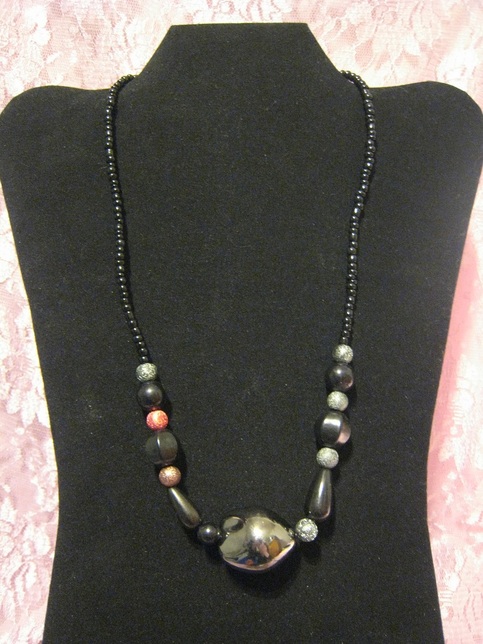 Black Acrylic & Wood Necklace