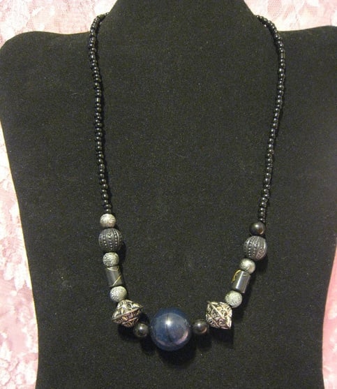 Gray Acrylic & Wood Necklace