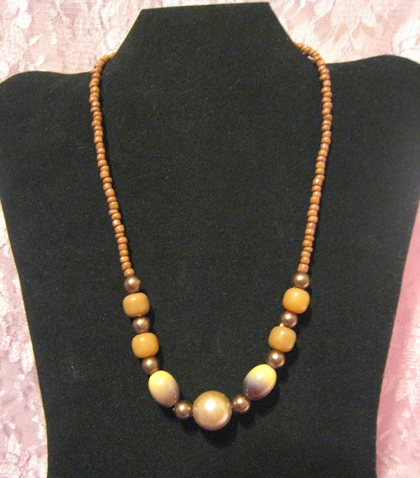 Orange Acrylic & Wood Necklace