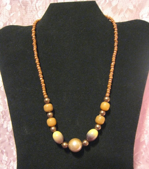 Orange Acrylic & Wood Necklace