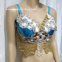 Turquoise Gold Goddess Mermaid Dance Costume Rave Bra Mermaid Halloween Burlesque Show Girl - Thumbnail 3