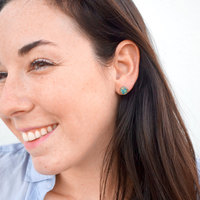 Real Dried Flowers and Resin Circle Stud Earrings in Purple Orange Blue - Thumbnail 1