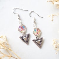 Real Dried Flowers and Resin Earrings in Silver and Party Mix with Tribal Boho Arrowhead - Thumbnail 2