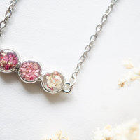 Real Dried Flowers and Resin Necklace Ombre Pink White Bar - Thumbnail 3