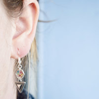 Real Dried Flowers and Resin Earrings in Silver and Party Mix with Tribal Boho Arrowhead - Thumbnail 4