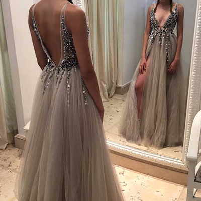 Long tulle prom dresses, sexy prom dresses, 2017 prom dress online