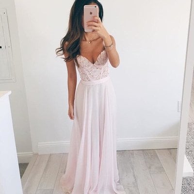 Elegant prom dress,a-line v-neck long bridesmaid dress,chiffon pink long prom dress