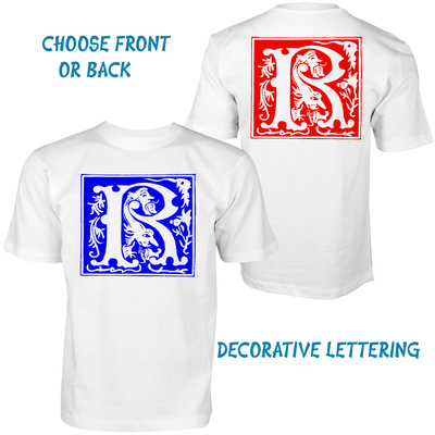  decorative vinyl lettering r cotton t-shirt custom made with an initial