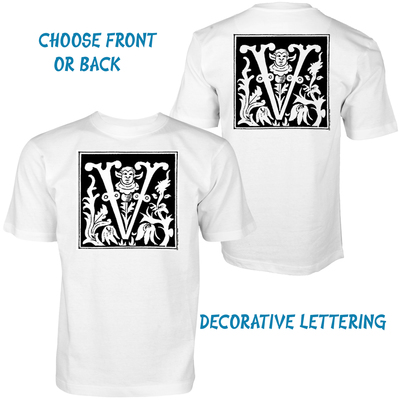 Decorative vinyl lettering v cotton t-shirt custom made with an initial