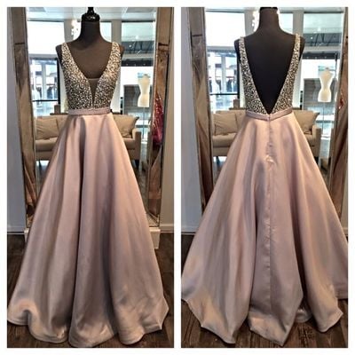 Deep v-neck open back prom dress, long prom dresses,pretty evening dresses for teens,prom dress 2017