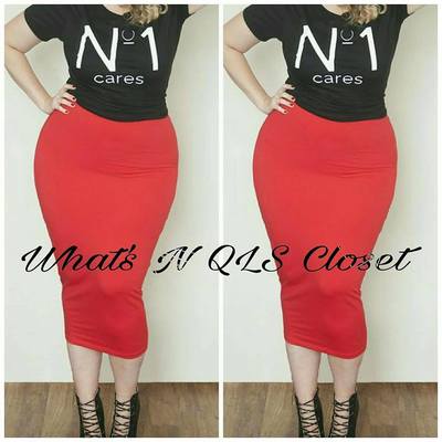 Plus Size Red Midi Skirt