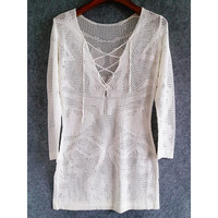 Knitted Cover Up/Tunic White - Thumbnail 2