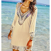Cream Boho Cover Up/Tunic - Thumbnail 1