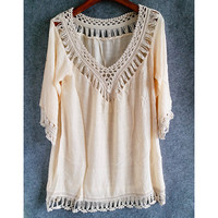 Cream Boho Cover Up/Tunic - Thumbnail 2