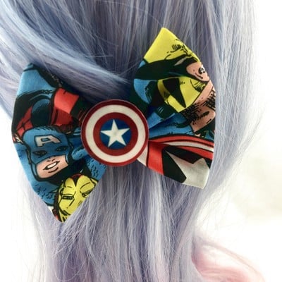 Avengers - captain america-hulk and iron man fabric hair bow with shield centre - Thumbnail 4
