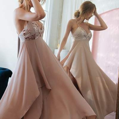 Gorgeous irregular chiffon sequins prom dress,evening dresses