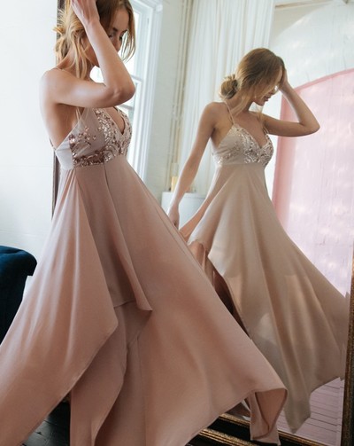 Gorgeous irregular chiffon sequins prom dress,evening dresses