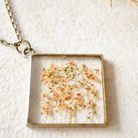 Real Dried Flowers and Resin Necklace, Diamond Orange Mix - Thumbnail 3