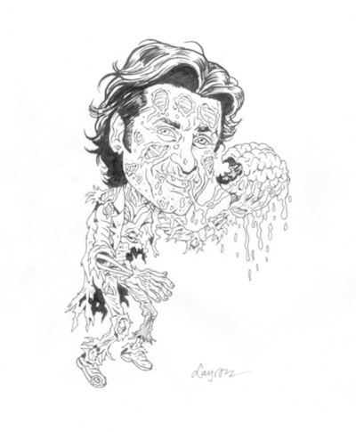 3 Original Ink Drawings - 2007 Topps Hollywood Zombies #48 Patrick Dumpsey